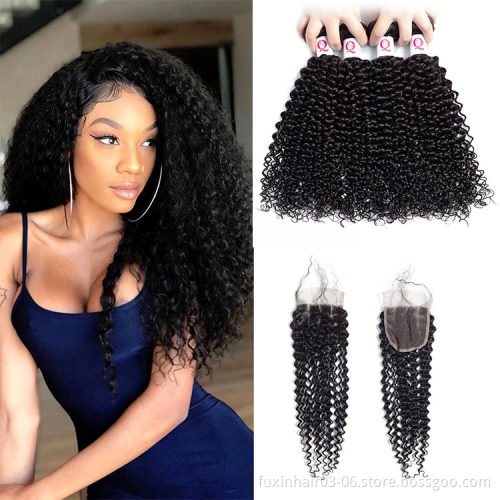 Human Weave Hair Bundles Cuticle Aligned Raw Curly 100% Virgin Malaysian Mink with Closure 9A 12A 7a 8a 9a 10a 8''-30''